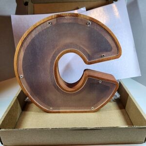 Wooden Letter C Piggy Bank with Clear Front & 2 Sheets Letter/Numbers Stickers